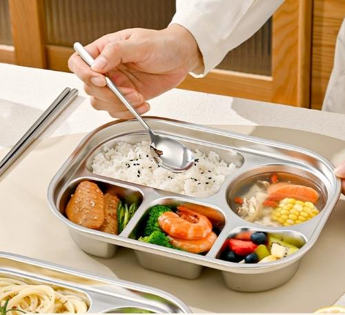 食品级304不锈钢防摔多格饭盒儿童餐盘幼儿园家用男女不锈钢餐盘