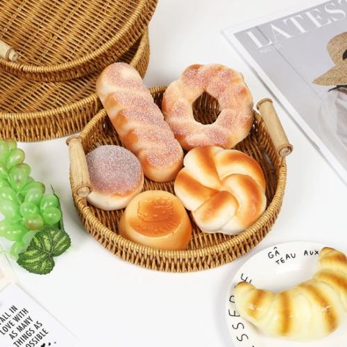 零食盘茶点水果篮仿藤编托盘家用客厅蛋糕面包竹编篮子新年干果盘